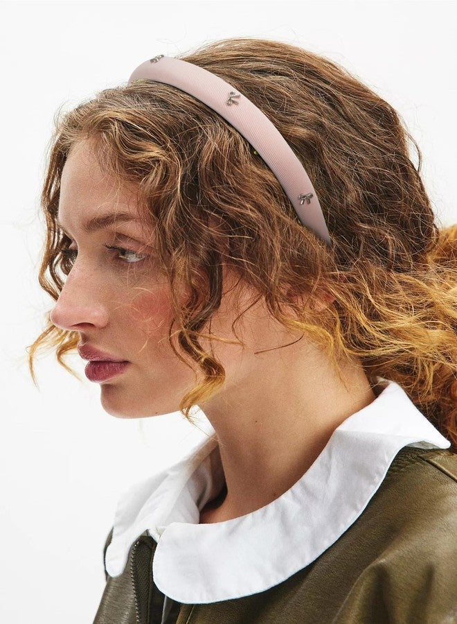 TEBIEKOY 2 Pcs Thin Padded Bow Headbands for Women, Black Head Bands Non Slip Womens Fashion Cute Hairbands Pink Fabric Headbands for Women's Hair Accessories - Image 5